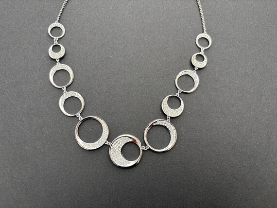 Vintage Signed Swarovski Silver Tone and Crystal Circles Neckace