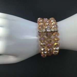 Vintage Signed Kirks Folly Champagne Crsytal Bead Stretch Bracelet