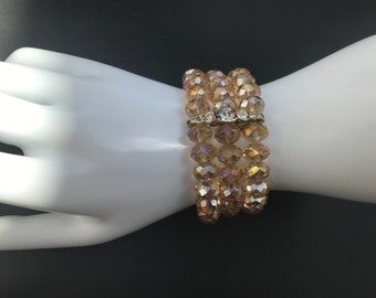 Vintage signiertes Kirks Folly Champagne Crsytal Bead Stretch Armband