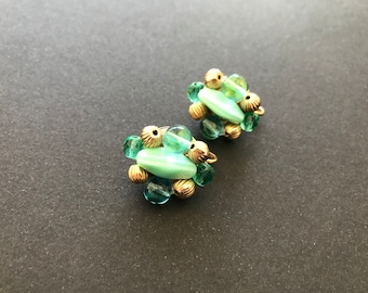 Vintage Coro Green Bead Clip on Earrings