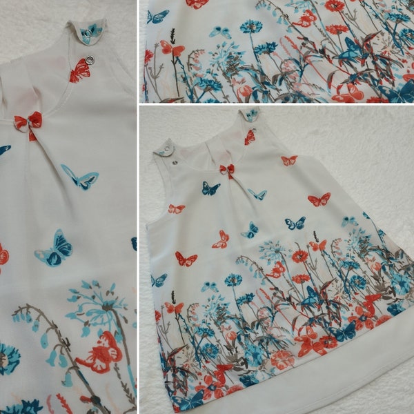 Robe trapèze en mousseline UPCYCLING taille 6ans papillons, robe été, robe cérémonie