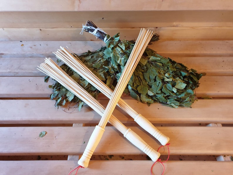 Sauna Bamboo massage broom 3 pieces. Natural 100 Etsy
