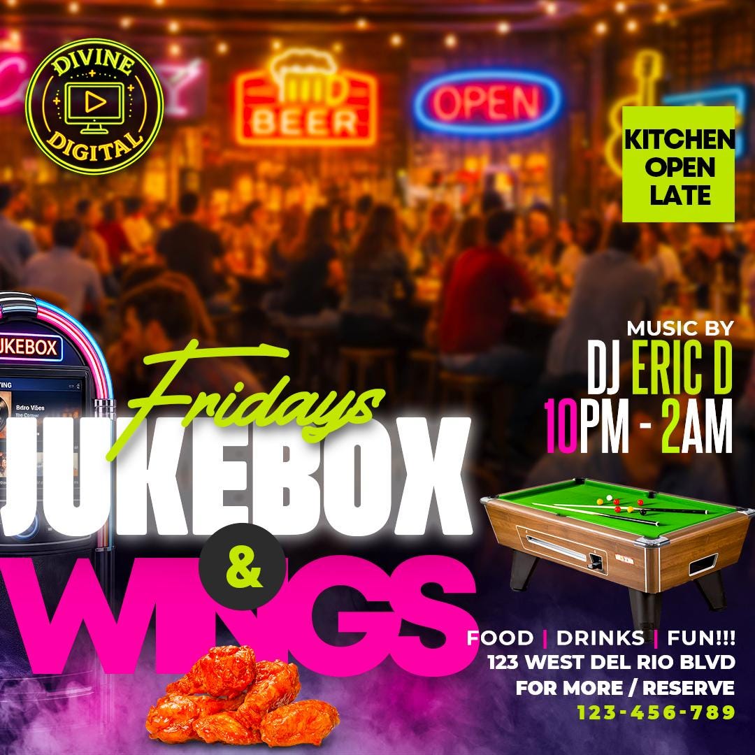 Jukebox Flyer Jukebox & Wings Flyer PSD - Etsy