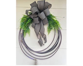 Western Rope Wreath: Rustic Door Decor with Striped Bow