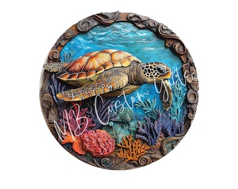 Turtle Wreath Sign: Beach House Aluminum Decor