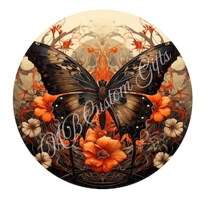 Black and Orange Butterfly Wreath Sign: Aluminum Metal Attachment