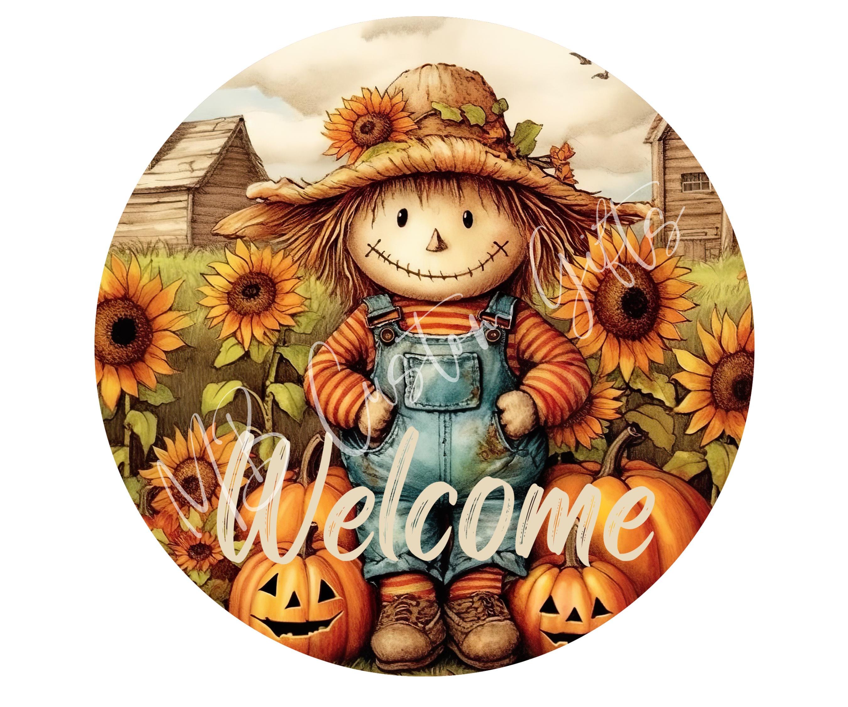 Autumn Scarecrow welcome wreath sign,  Metal  Autumn scarecrow sign, Scarecrow wreath sign, Wreath Attachment sign