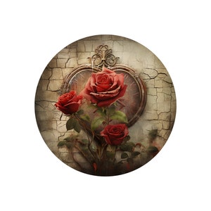 Vintage Red Roses Wreath Sign: Metal Floral Attachment