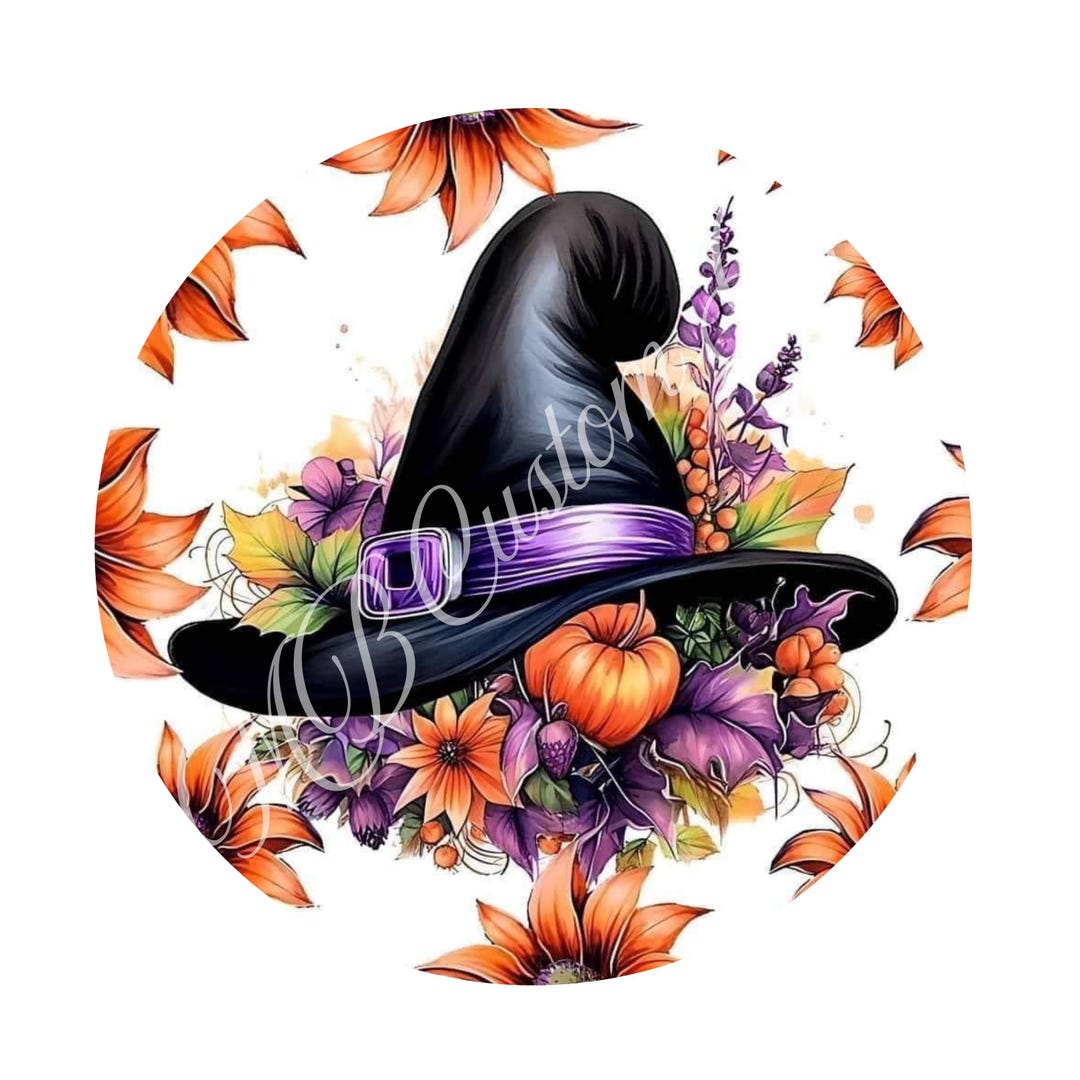 Witch Hat Fall Wreath Sign – Sublimation Round for Halloween & Autumn ...