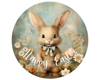 Handmade Bunny Wreath Sign: Pastel Easter Door Decor