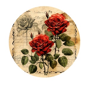 Vintage Red Roses Wreath Sign: Handmade Aluminum Attachment