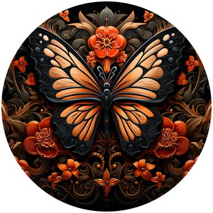 Black & Orange Butterfly Wreath Sign: Metal Floral Attachment