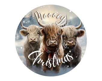 Mooey Christmas | Highland Cow Christmas Sign | Farmhouse Holiday Wreath Sign | Rustic Christmas Décor | Cow Lover Gift | Country Christmas