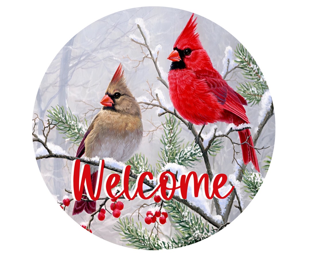 Winter Cardinal Welcome Wreath Sign: Gloss Aluminum Attachment - Etsy