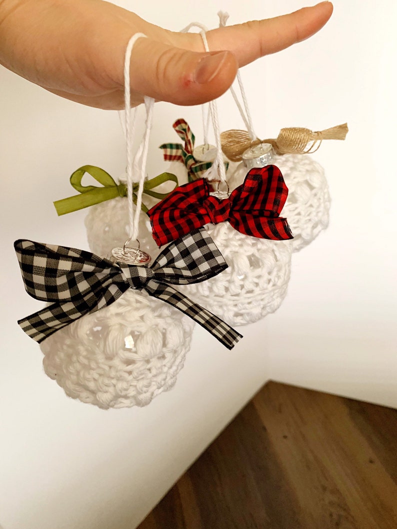 White Crochet Ornament with Bow//Christmas Tree | Etsy