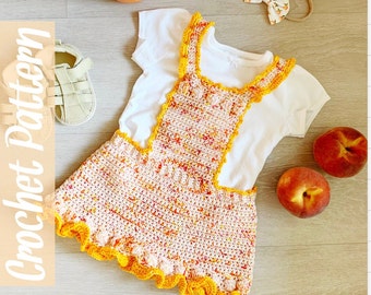 Wzór szydełkowy Just Peachy Pinafore//Wzór szydełkowej sukienki dla niemowląt//Wzór szydełkowy wiosna lato//Bawełniana szydełkowa sukienka dla dzieci
