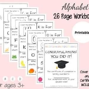 Workbook | Alphabet Worksheet | Preschool Printable | Kindergarten Worksheets | Alphabet Workbook | Kindergarten Activity Sheet | Activites