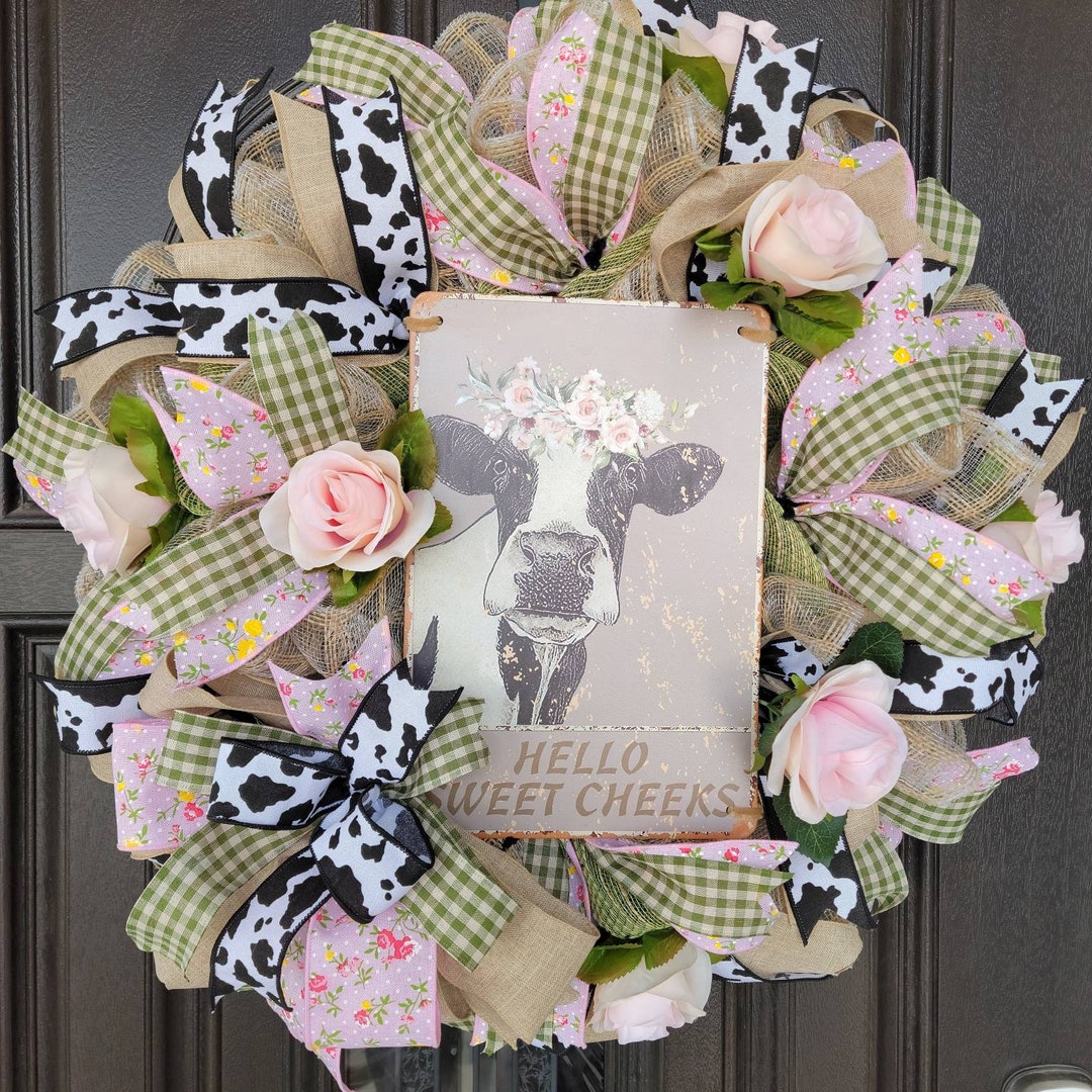 Cow Print Roses Floral Cow Wreath: Pink Roses, Farmhouse Spring Decor - Etsy