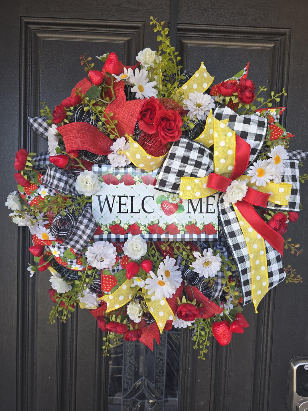 Strawberry Welcome Wreath, Summer Front Door Wreath, Farmhouse Deco ...