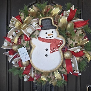 Snowman Christmas Wreath: Winter Front Door Decor