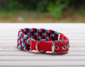 S Dog Collar (11'' - 14'') - Adjustable - paracord + Biothane - red - navy - grey - Collier à chien