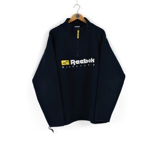 90s Vintage men&#39;s REEBOK Membership center logo half zip blue fleece sweater Size XL retro sportswear oversized winter style
