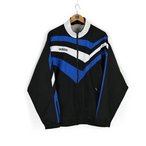 90s Vintage men's ADIDAS blue black white track jacket Size L retro sportswear