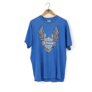 90s Vintage Big Red Machine Germany Support 81 Hells Angels blue t-shirt Size XL biker truck racing tee