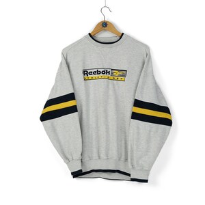 90s Vintage men's REEBOK Athletic Dept big embroidered logo gray crewneck sweatshirt Size S oversize pullover retro sportswear