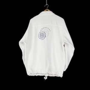 00s Vintage men&#39;s REEBOK back print logo quarter zip white sweater Size L XL 90s sportswear