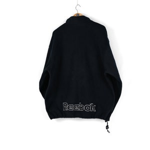 Vintage men&#39;s REEBOK big back logo dark navy blue fleece quarter zip sweatshirt Size XL oversized fleece jumper 90s sportswear