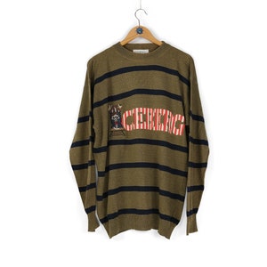 90s rare Vintage men&#39;s ICEBERG big logo striped brown light long sleeve sweater Size L retro streetwear made in Italy