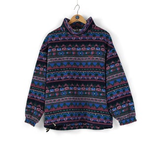 90s raro Vintage mujer FILA patrón abstracto suéter de cuello alto de lana Tamaño 12 L jersey de lana de gran tamaño hecho en Italia
