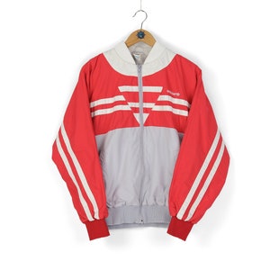 90s Vintage men&#39;s ADIDAS red grey white bomber track jacket S (M) retro sportswear