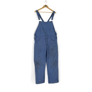 Vintage men&#39;s Lutteurs Sanfor worn faded blue overalls Size 52 70s french workwear