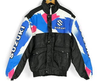 Vintage SUZUKI Black Removable Sleeves Nylon Jacket Size M 80s