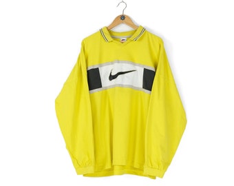 90s rare men's Vintage NIKE big embroidered swoosh yellow long sleeve Size XL oversized light sweatshirt retro sportswear