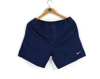 90s Vintage men's NIKE small swoosh blue cotton shorts Size S retro sportswear activewear relaxed
