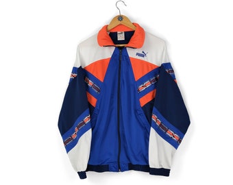 90s rare PUMA Sport site logo blue orange multicolor track jacket Size M retro sports style clothing