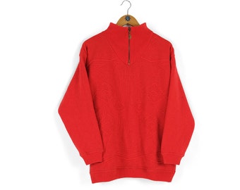 Vintage unisex GOLFINO DONNA half zip red wool sweater Size M L retro golf wear preppy style