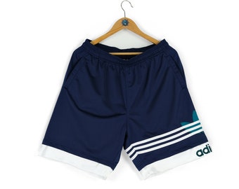 90s Vintage hombre ADIDAS gran logo lateral pantalones cortos azules Tamaño L ropa deportiva retro
