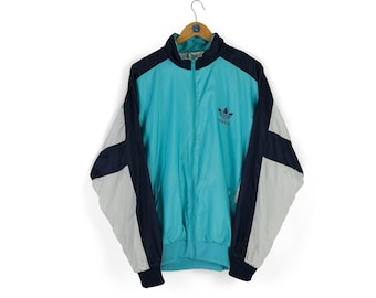 90s Vintage men's ADIDAS light blue multicolor track jacket Size XL XXL retro sportswear
