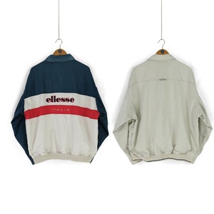 90s Vintage men&#39;s ELLESSE back logo reversible harrington jacket Size XL XXL retro streetwear faded bomber