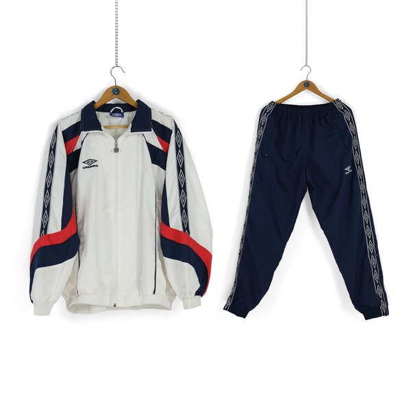 90s Vintage men's UMBRO side tape logo white blue tracksuit Size L XL retro sportswear