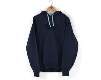 Męska, granatowa bluza z kapturem FILA z dużym logo, rozmiar M, podstawowy, sportowy sweter z kapturem