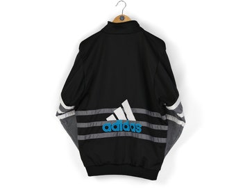 00s Vintage Men's ADIDAS Back Logo Black Gray White Track Jacket M