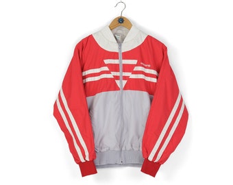 90s Vintage men's ADIDAS red grey white bomber track jacket S (M) retro sportswear