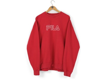 Vintage men's FILA big logo red crewneck sweatshirt Size XL 90s oversize sweater basic sport jumper retro sportwear