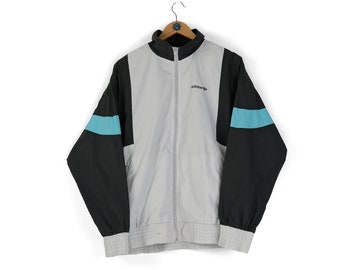 80s 90s Vintage men's ADIDAS ORIGINALS gray blue multicolor track jacket Size M retro sportwear athletic streetwear