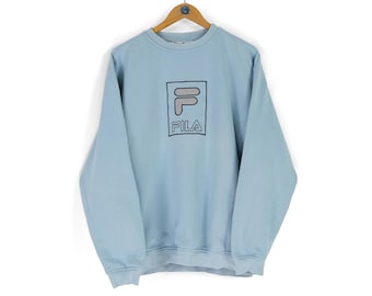 Vintage heren FILA center logo lichtblauw sweatshirt met ronde hals maat M 00s sportkleding basic trui